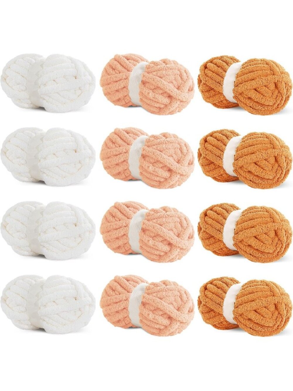 Super Bulky Chunky Chenille Yarn for Crocheting & Knitting - 12 Skein Pack, Soft